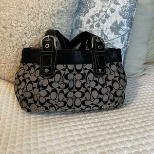 Coach Black and Gray Monogram Bag with Glossy Trim